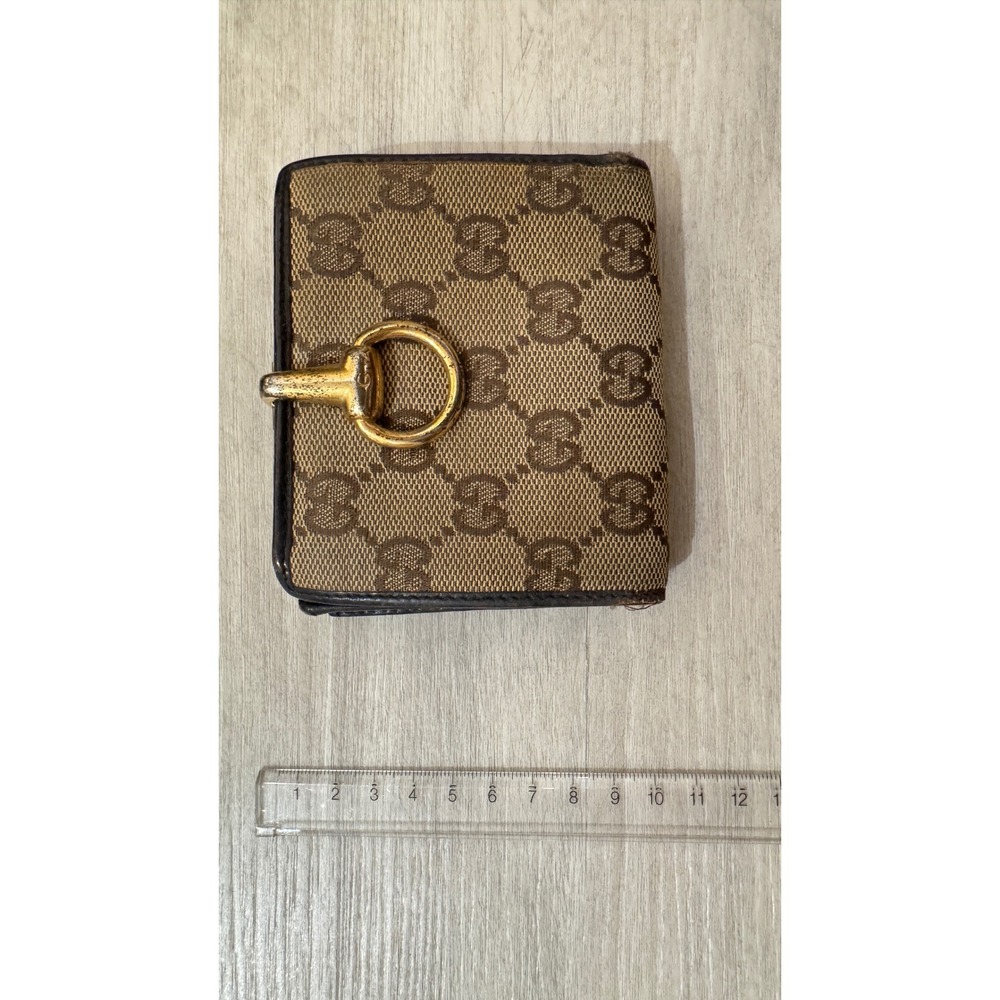 100% Authentic Gucci Vintage Monogram Canvas Horsebit Wallet Brown Gold - Picture 2 of 6